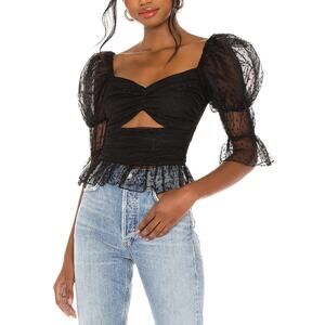 Lpa 'Dolores' Black Jacquard Puff Sleeve Top Size XXS